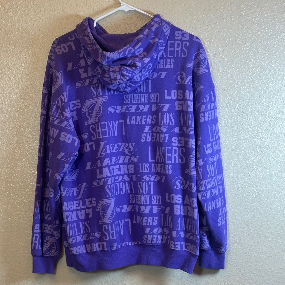 Los Angeles Lakers Purple All Over Logo Pullover Hoodie Sweatshirt Size L EUC - Picture 2 of 8